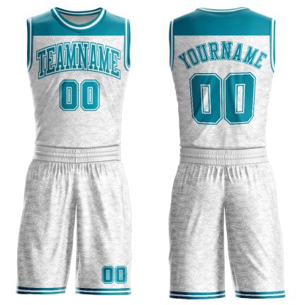 Custom Basketball Jersey with Name and Number, Personalized White Teal Color Block Round Neck Sublimation Suit Personalized