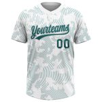 Custom Name & Number Unisex Softball Jersey - Personalized Teal-Gray 3D Pattern Two-Button Design Personalized White Teal-Gray