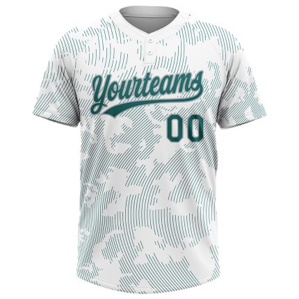 Custom Name & Number Unisex Softball Jersey - Personalized Teal-Gray 3D Pattern Two-Button Design Personalized White Teal-Gray