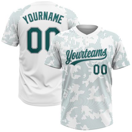 Custom Name & Number Unisex Softball Jersey - Personalized Teal-Gray 3D Pattern Two-Button Design Personalized White Teal-Gray