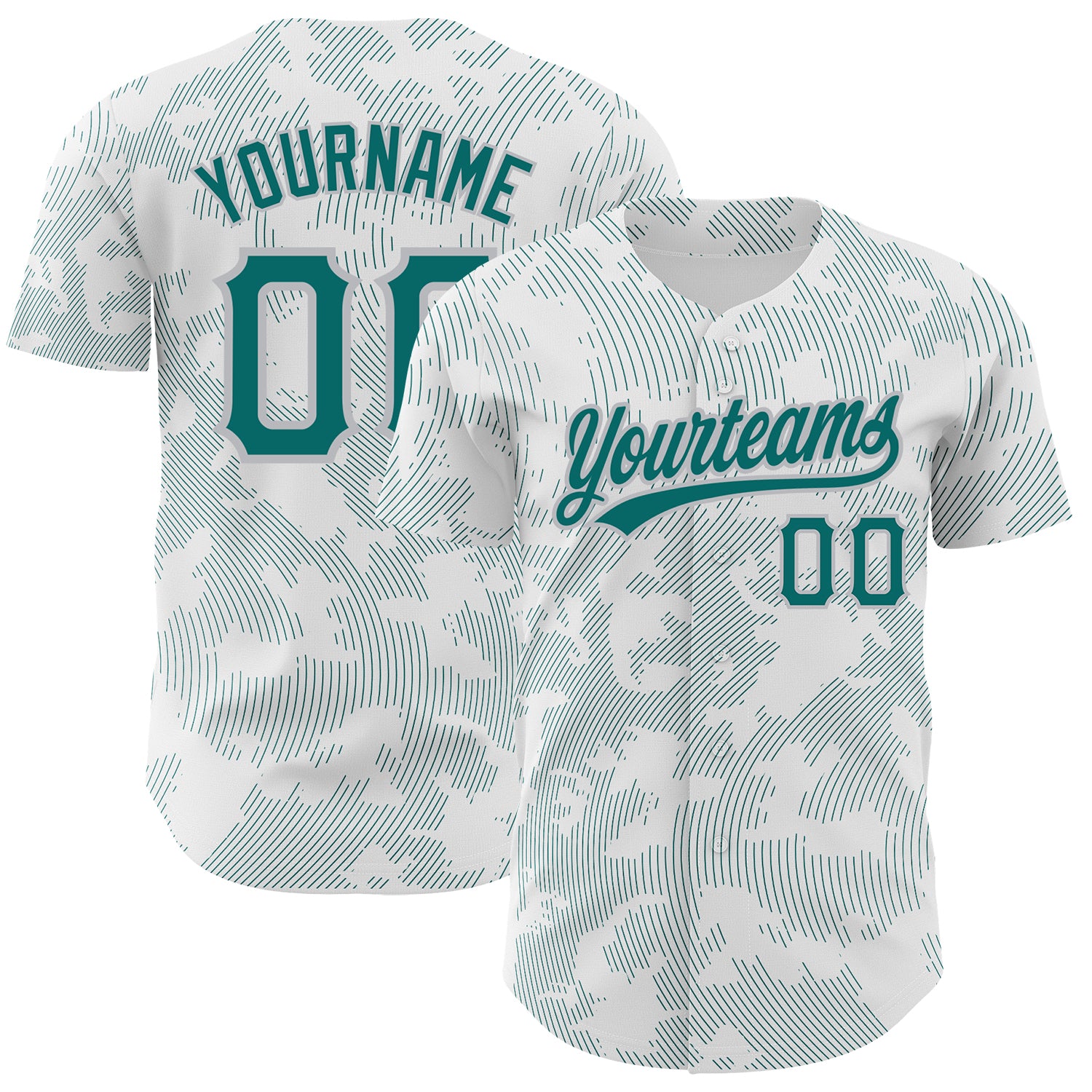Custom Name Number Baseball Jersey - Personalized Teal-Gray 3D Pattern Design with Curved Lines Personalized White Teal-Gray