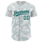 Custom Name Number Baseball Jersey - Personalized Teal-Gray 3D Pattern Design with Curved Lines Personalized White Teal-Gray