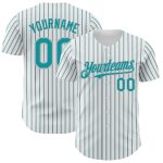Custom Teal Gray Pinstripe Baseball Jersey with Personalized Name and Number - Authentic Team Apparel Personalized White