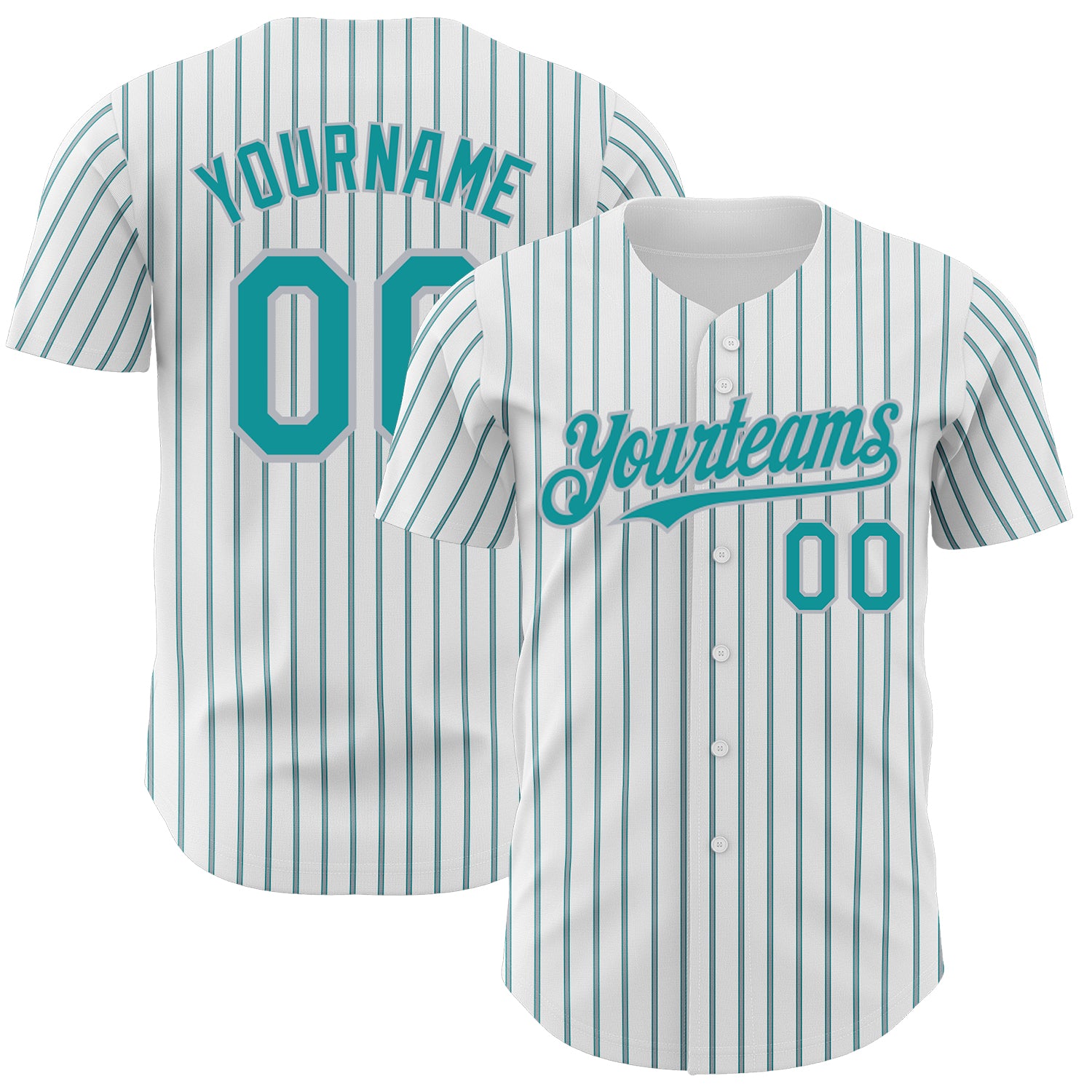 Custom Teal Gray Pinstripe Baseball Jersey with Personalized Name and Number - Authentic Team Apparel Personalized White