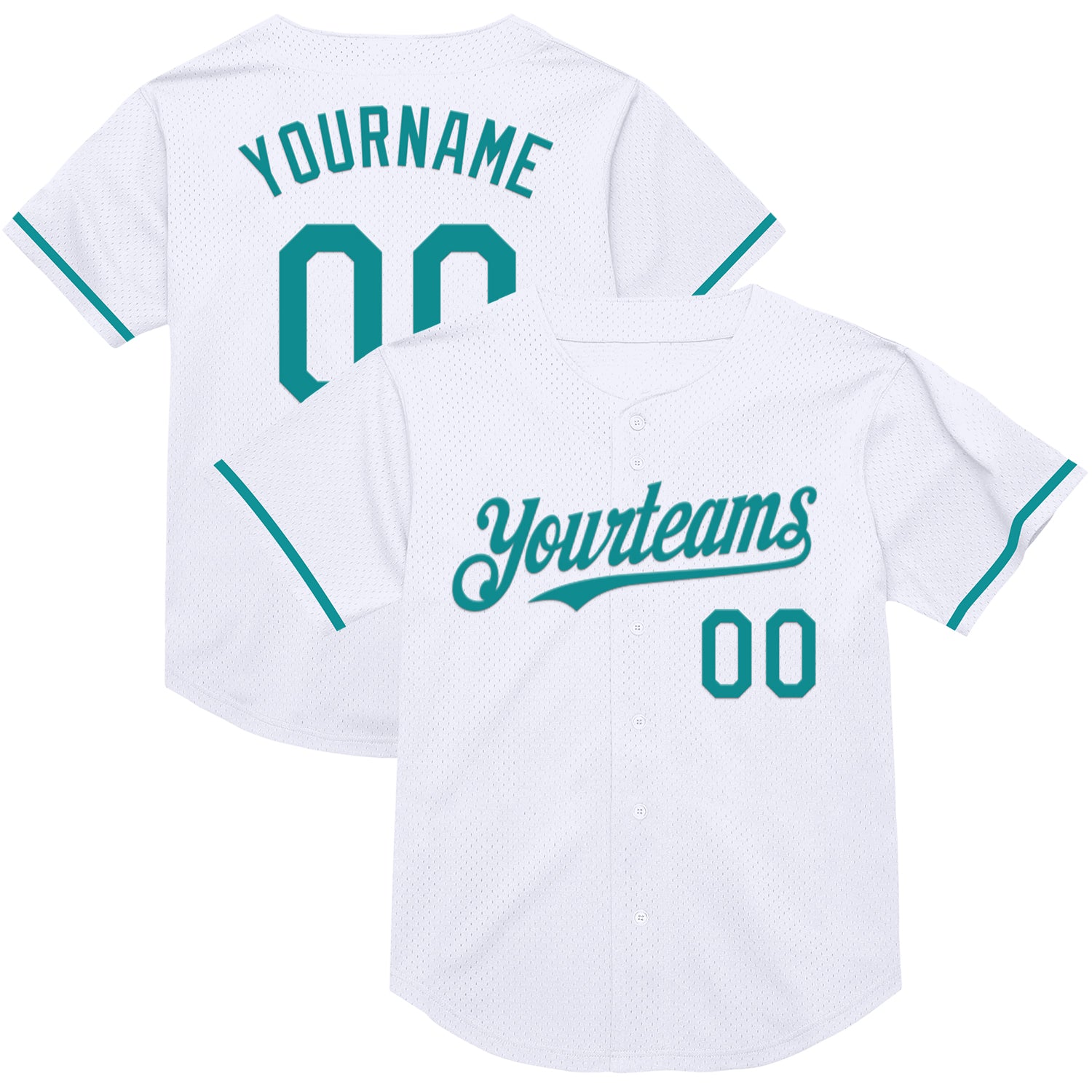 Custom Name Number Baseball Jersey - Personalized White Teal Mesh Authentic Throwback Team Jersey Personalized White Teal