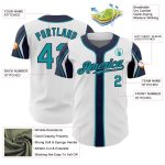 Personalized Baseball Jersey with Custom Name and Number in White, Teal, and Navy - Authentic Team Apparel Personalized White
