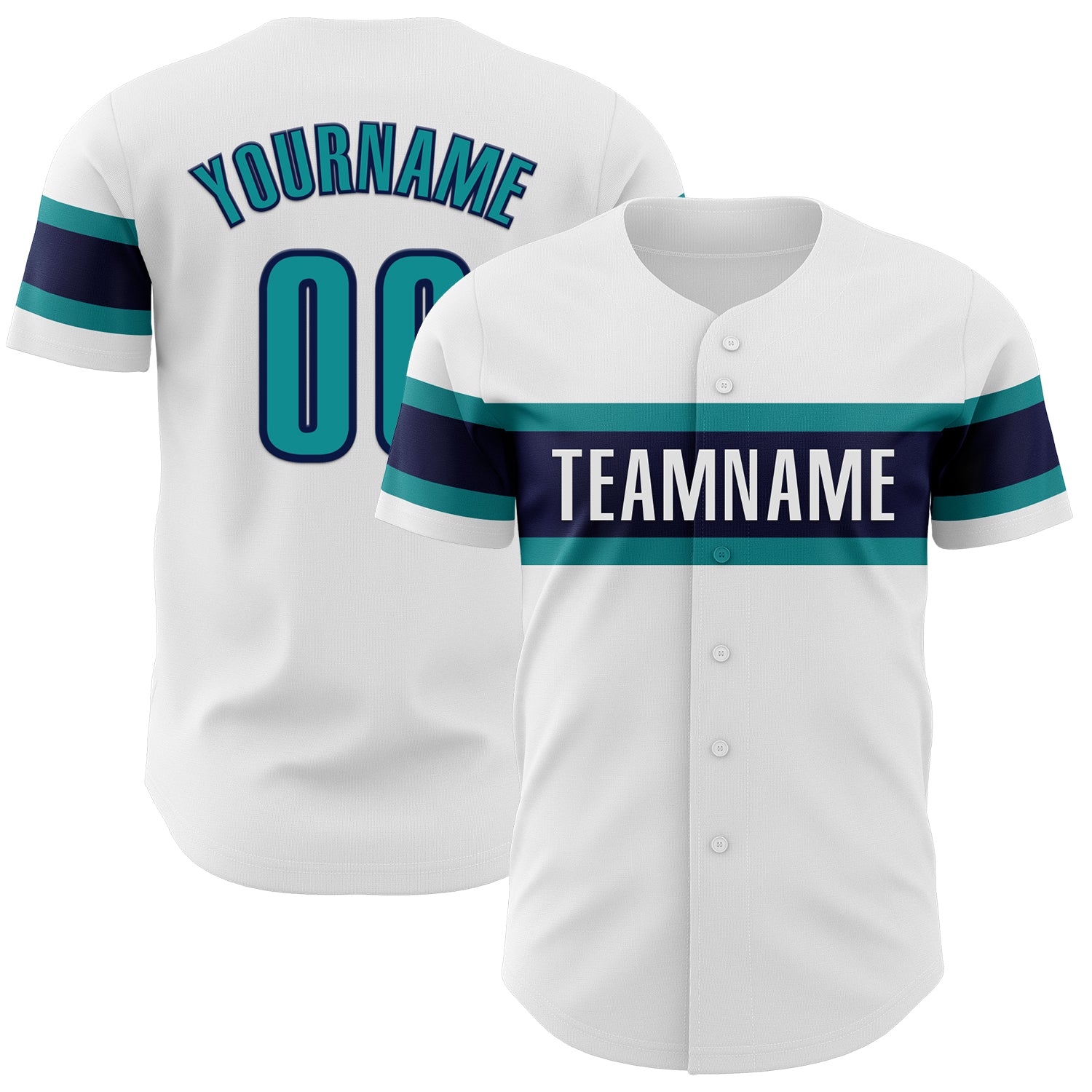 Custom Personalized Baseball Jersey with Name and Number - Authentic White Teal-Navy Team Gear Personalized White Teal-Navy