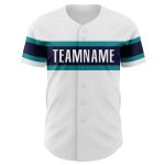 Custom Personalized Baseball Jersey with Name and Number - Authentic White Teal-Navy Team Gear Personalized White Teal-Navy