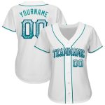 Customizable Baseball Jersey with Team Name & Number, White Teal-Navy Authentic Drift Fashion Personalized White Teal-Navy