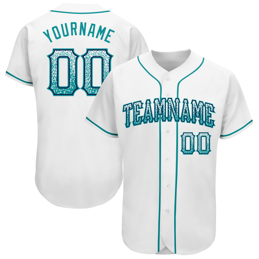 Customizable Baseball Jersey with Team Name & Number, White Teal-Navy Authentic Drift Fashion Personalized White Teal-Navy