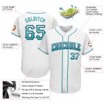 Customizable Baseball Jersey with Team Name & Number, White Teal-Navy Authentic Drift Fashion Personalized White Teal-Navy