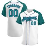 Custom Teal-Navy Personalized Baseball Jersey with Name and Number - Authentic White Raglan Sleeves Personalized White Teal-Navy
