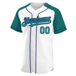 Custom Teal-Navy Personalized Baseball Jersey with Name and Number - Authentic White Raglan Sleeves Personalized White Teal-Navy