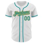 Custom Name and Number Personalized Baseball Jersey in White Teal-Old Gold - Authentic Team Jersey Personalized White Teal-Old