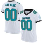 Custom Authentic Football Jersey with Personalized Name and Number - White Teal Old Gold/Black Mesh Personalized White Teal