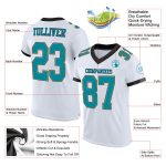 Custom Authentic Football Jersey with Personalized Name and Number - White Teal Old Gold/Black Mesh Personalized White Teal