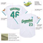 Custom Name & Number Personalized Baseball Jersey - White Teal Old Gold Mesh Authentic Throwback Personalized White Teal-Old