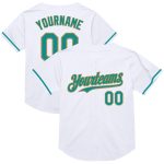 Custom Name & Number Personalized Baseball Jersey - White Teal Old Gold Mesh Authentic Throwback Personalized White Teal-Old
