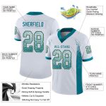 Custom Fashion Football Jersey with Personalized Name and Number - White Teal-Old Gold Mesh Design Personalized White Teal-Old
