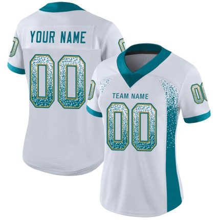 Custom Fashion Football Jersey with Personalized Name and Number - White Teal-Old Gold Mesh Design Personalized White Teal-Old
