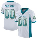 Custom Fashion Football Jersey with Personalized Name and Number - White Teal-Old Gold Mesh Design Personalized White Teal-Old