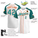 Custom Name and Number Personalized Baseball Jersey in White Teal-Orange Authentic Raglan Sleeves Personalized White Teal-Orange