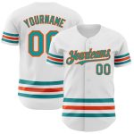 Custom Name and Number Personalized Baseball Jersey in White Teal-Orange Line Design - Authentic Team Jersey Personalized
