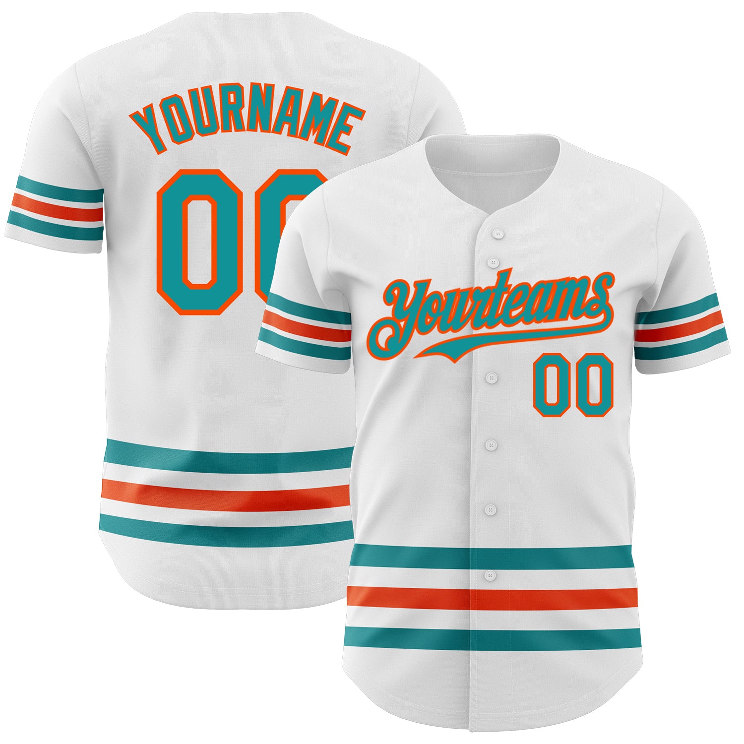Custom Name and Number Personalized Baseball Jersey in White Teal-Orange Line Design - Authentic Team Jersey Personalized