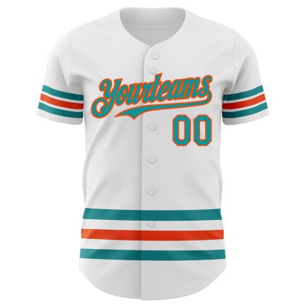 Custom Name and Number Personalized Baseball Jersey in White Teal-Orange Line Design - Authentic Team Jersey Personalized
