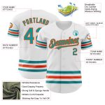 Custom Name and Number Personalized Baseball Jersey in White Teal-Orange Line Design - Authentic Team Jersey Personalized