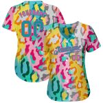 Custom Name and Number Leopard Design Baseball Jersey in Teal-Pink 3D Pattern - Personalized Authentic Sports Apparel Personalized