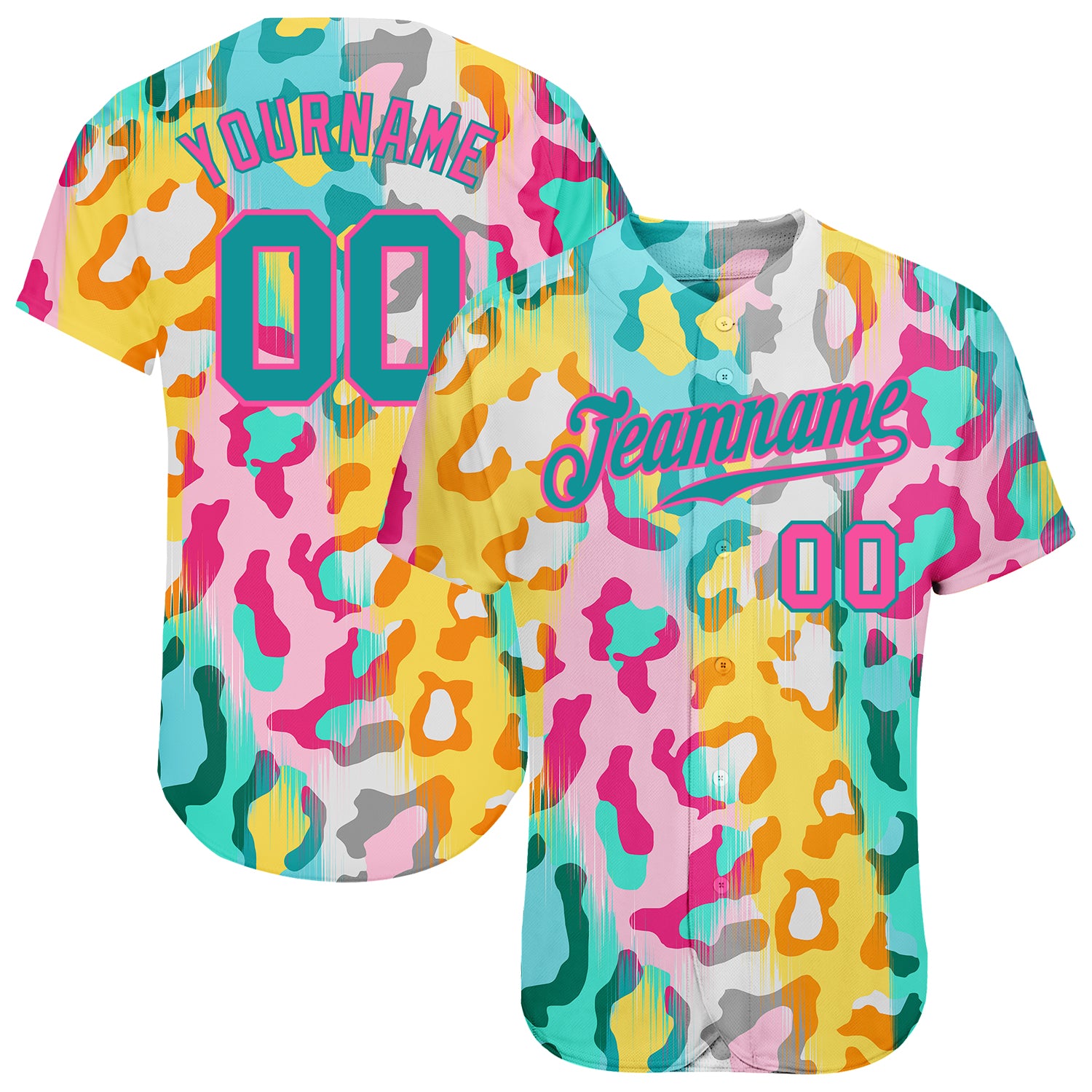 Custom Name and Number Leopard Design Baseball Jersey in Teal-Pink 3D Pattern - Personalized Authentic Sports Apparel Personalized