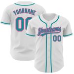 Personalized Authentic Baseball Jersey in Teal and Pink - Custom Design, Perfect Gift Personalized White Teal-Pink Authentic