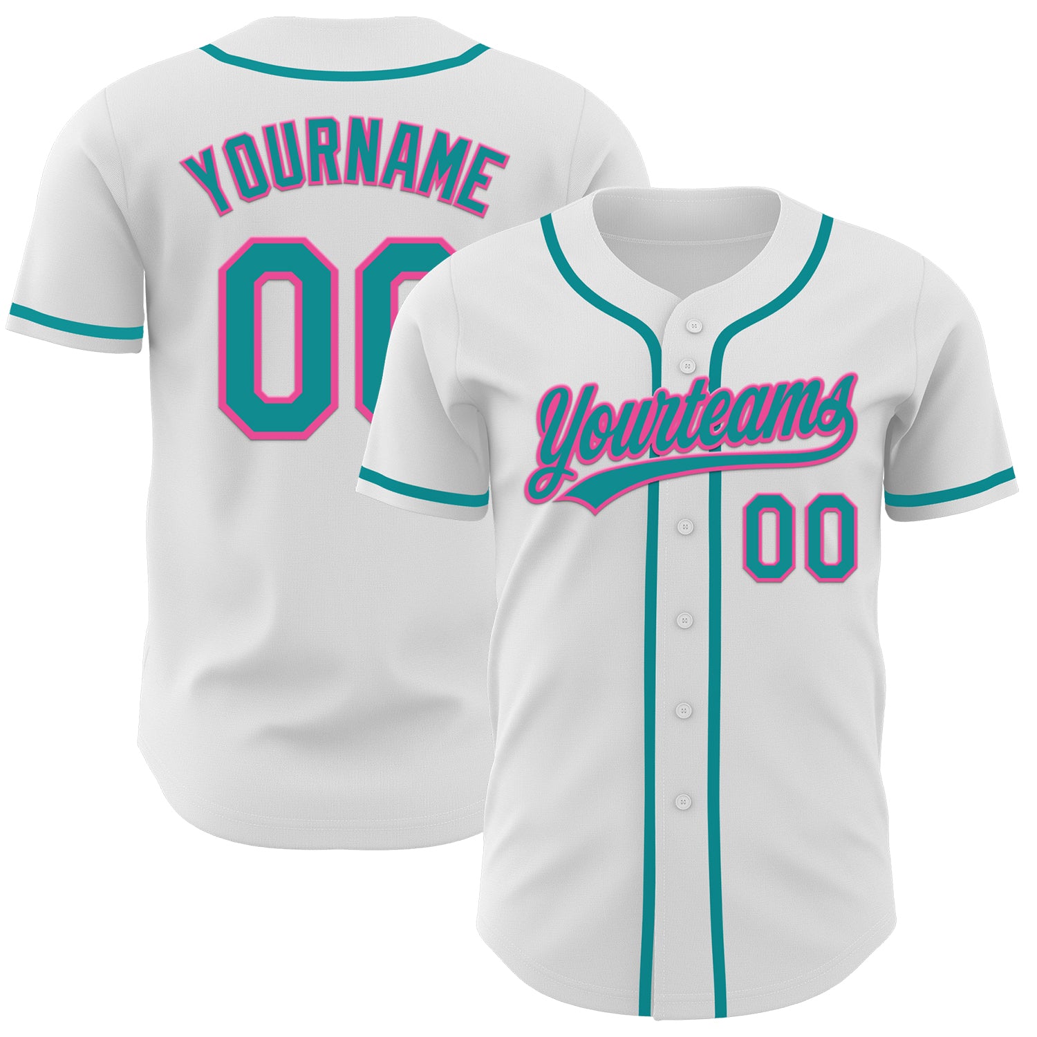 Personalized Authentic Baseball Jersey in Teal and Pink - Custom Design, Perfect Gift Personalized White Teal-Pink Authentic