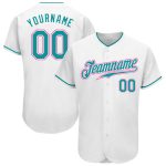 Customizable Teal-Pink Baseball Jersey with Name & Number | Personalized Authentic Team Gear Personalized White Teal-Pink