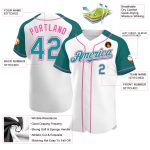 Custom Name and Number Baseball Jersey - Personalized White Teal-Pink Authentic Raglan Sleeves Personalized White Teal-Pink