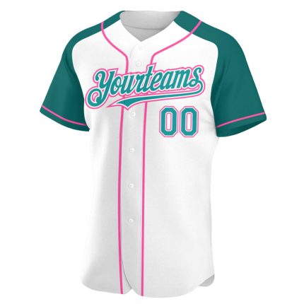 Custom Name and Number Baseball Jersey - Personalized White Teal-Pink Authentic Raglan Sleeves Personalized White Teal-Pink