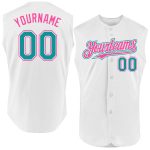 Custom Name and Number Personalized Baseball Jersey - White Teal Pink Sleeveless Authentic Team Gear Personalized White Teal-Pink