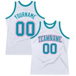 Custom Team Name Number Personalized Basketball Jersey Teal-Pink Authentic Throwback White Personalized White Teal-Pink Authentic