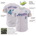 Custom Team Name Number Personalized Teal Pink Pinstripe Baseball Jersey - Authentic White Jersey Personalized White (Teal