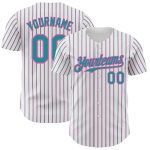 Custom Team Name Number Personalized Teal Pink Pinstripe Baseball Jersey - Authentic White Jersey Personalized White (Teal