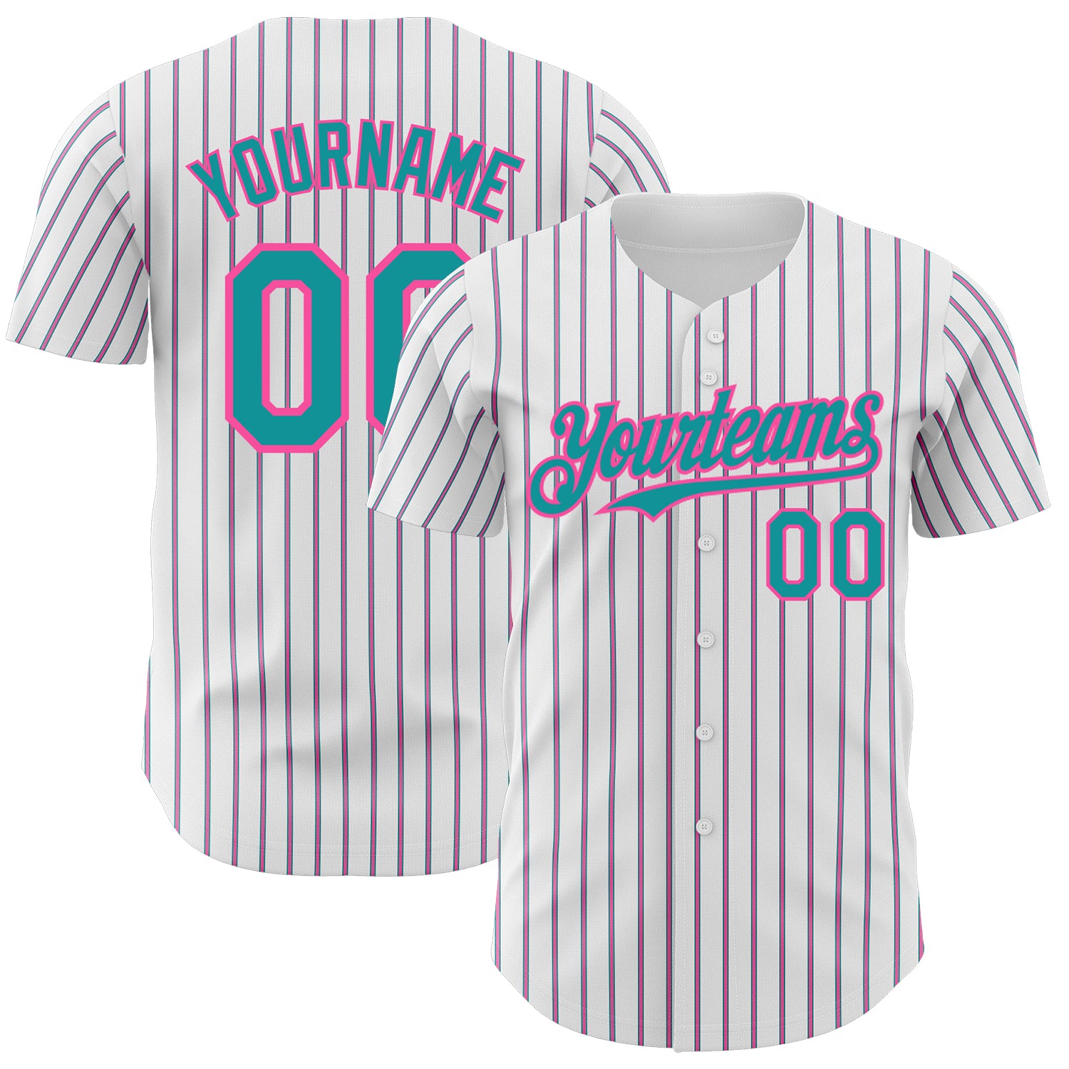 Custom Team Name Number Personalized Teal Pink Pinstripe Baseball Jersey - Authentic White Jersey Personalized White (Teal
