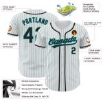 Custom Name and Number Personalized Black Authentic Baseball Jersey, White Teal Pinstripe Design Personalized White Teal