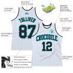 Custom Authentic Basketball Jersey with Personalized Name and Number - White Teal Pinstripe Design Personalized White Teal