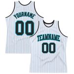 Custom Authentic Basketball Jersey with Personalized Name and Number - White Teal Pinstripe Design Personalized White Teal