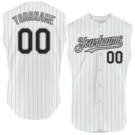 Custom Name and Number Personalized Black Teal Pinstripe Baseball Jersey - Authentic Sleeveless Team Jersey Personalized