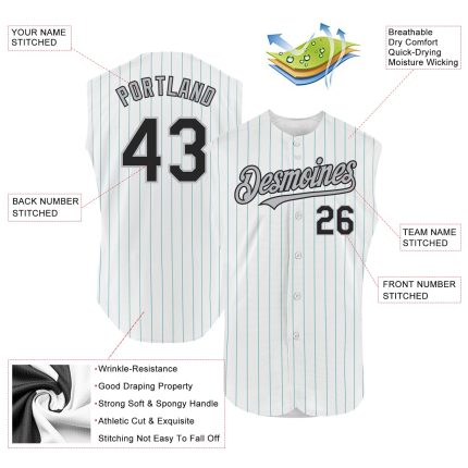 Custom Name and Number Personalized Black Teal Pinstripe Baseball Jersey - Authentic Sleeveless Team Jersey Personalized