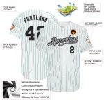 Custom Name and Number Baseball Jersey - Personalized Black-Gray Teal Pinstripe Design Personalized White Teal Pinstripe