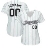 Custom Name and Number Baseball Jersey - Personalized Black-Gray Teal Pinstripe Design Personalized White Teal Pinstripe