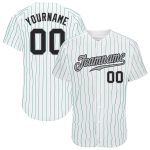 Custom Name and Number Baseball Jersey - Personalized Black-Gray Teal Pinstripe Design Personalized White Teal Pinstripe